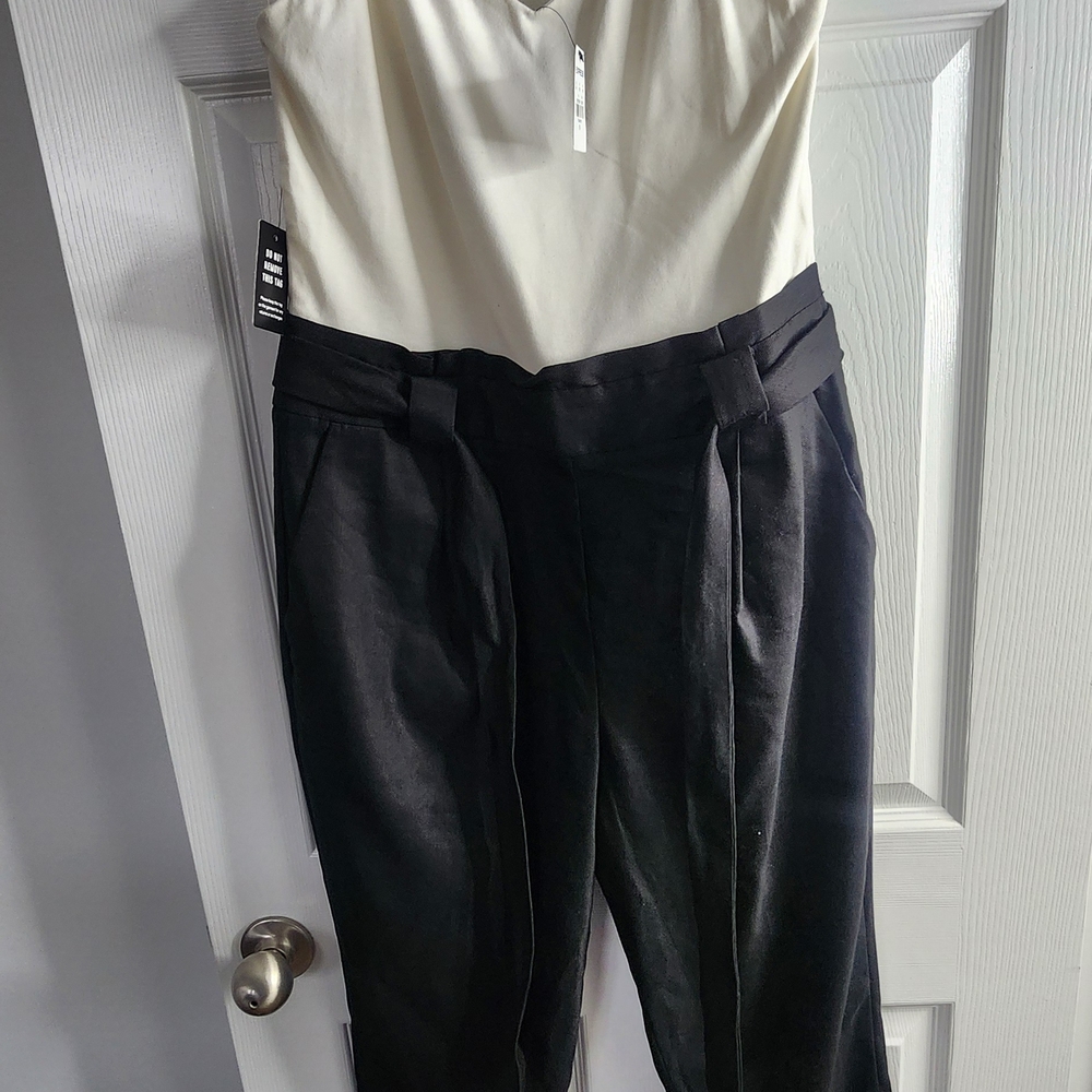 Express Black and White Strapless Jumpsuit